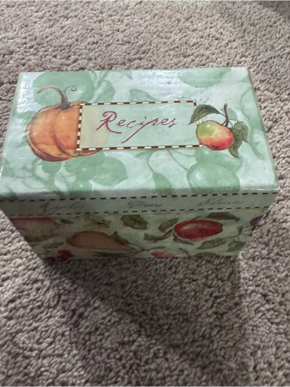 Vintage 1990s 2000s 3x5” Index Card Recipe Holder Box Pumpkins Fruits Apples
